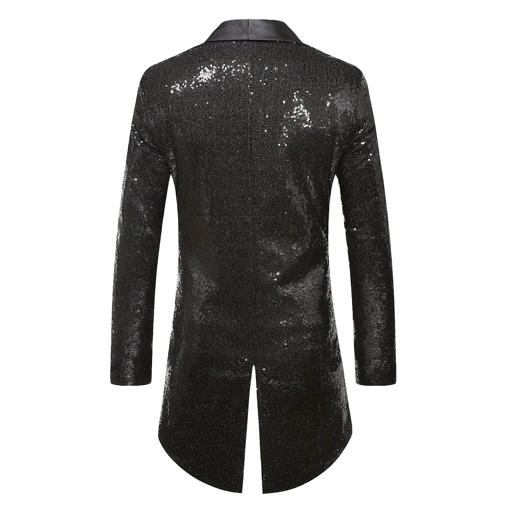 ファッショナブルな高級スパンコールグリッターテールコートスーツメンズシングルボタンスーツジャケットパーティーパフォーマンスシンガー服プロムコスチューム