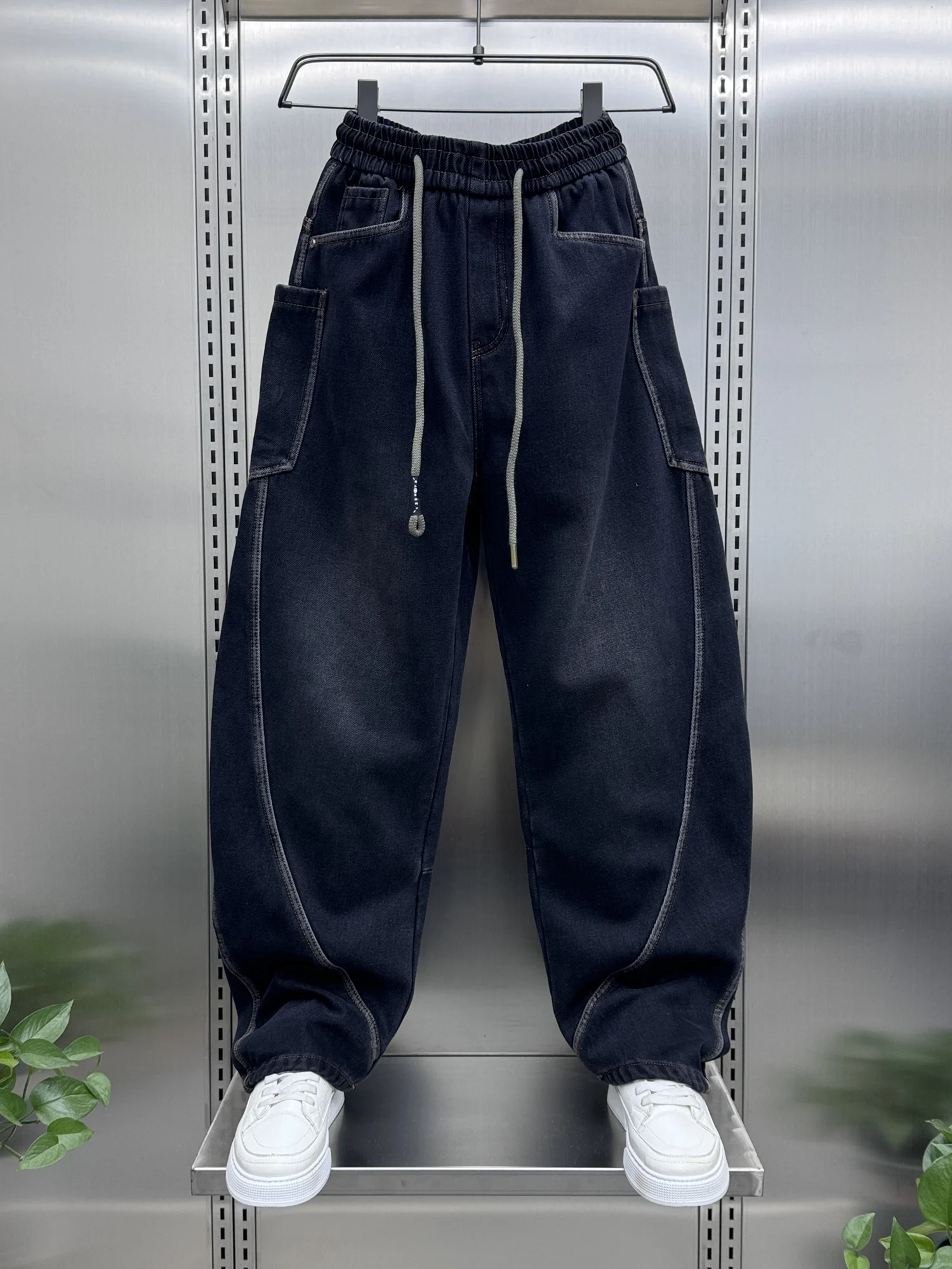 

Мужские зимние джинсы в стиле ретро с флисовой подкладкой, широкими штанинами и прямым кроем, с множеством карманов, с дизайнерским принтом, повседневные, удобные, длинные брюки