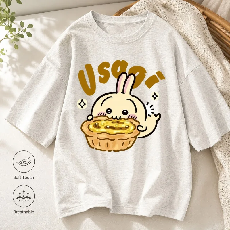 

Anime Chiikawa Short Sleeve T-Shirt Pure Cotton Print Loose Breathable Soft Skin-friendly Sweat Absorbent Casual Leisure Kawaii