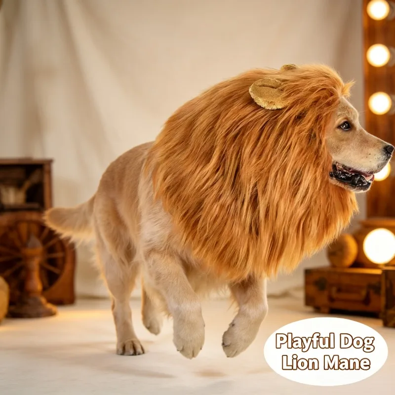 Pet Lion Mane Wig Hat with Ears Dog Cat Costume Funny Dress Up Accessory