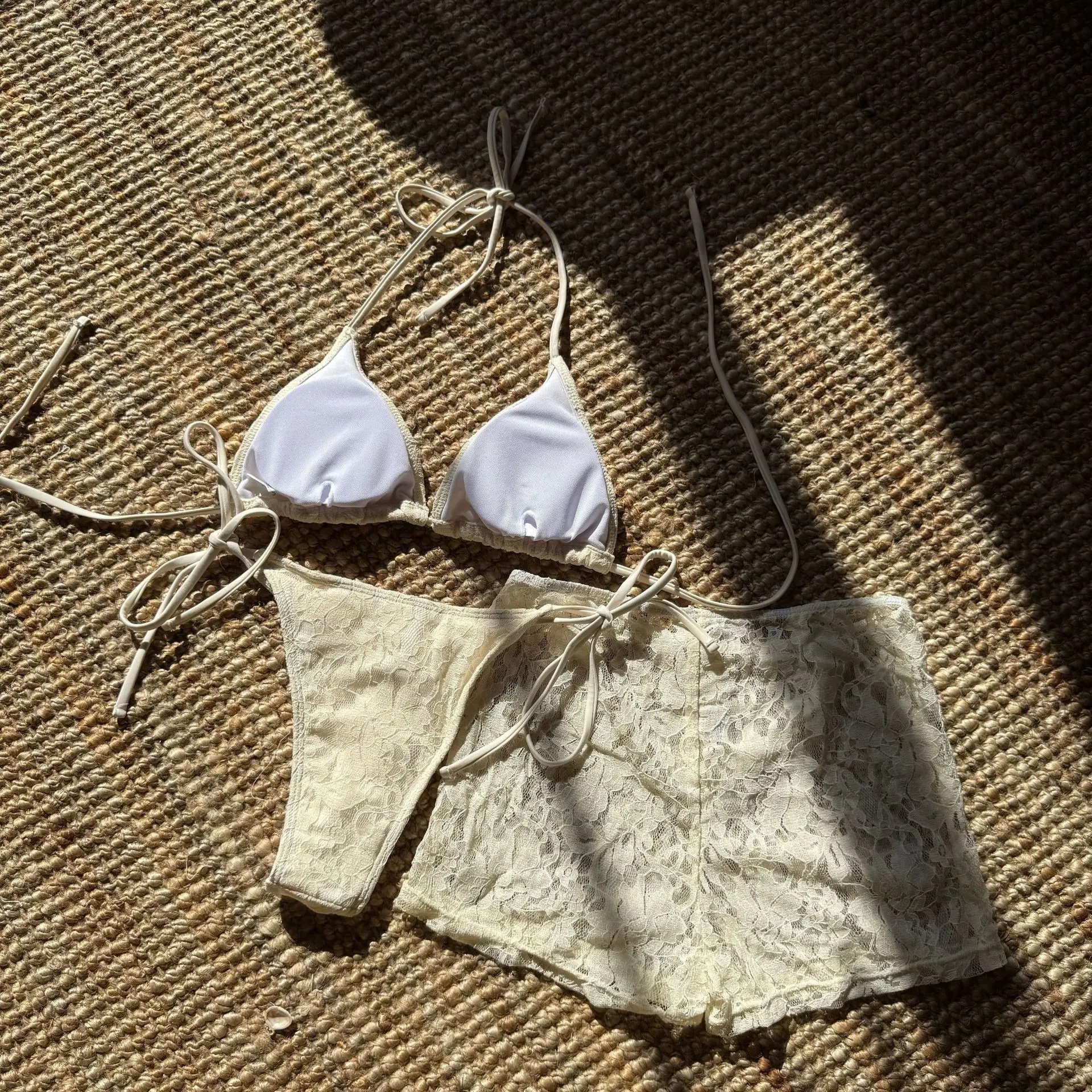 مثير الرسن التعادل البيكينيات مجموعات ثلاث قطع مع منظور الدانتيل السراويل المايوه بحر المايوه ملابس السباحة biquini Tankini