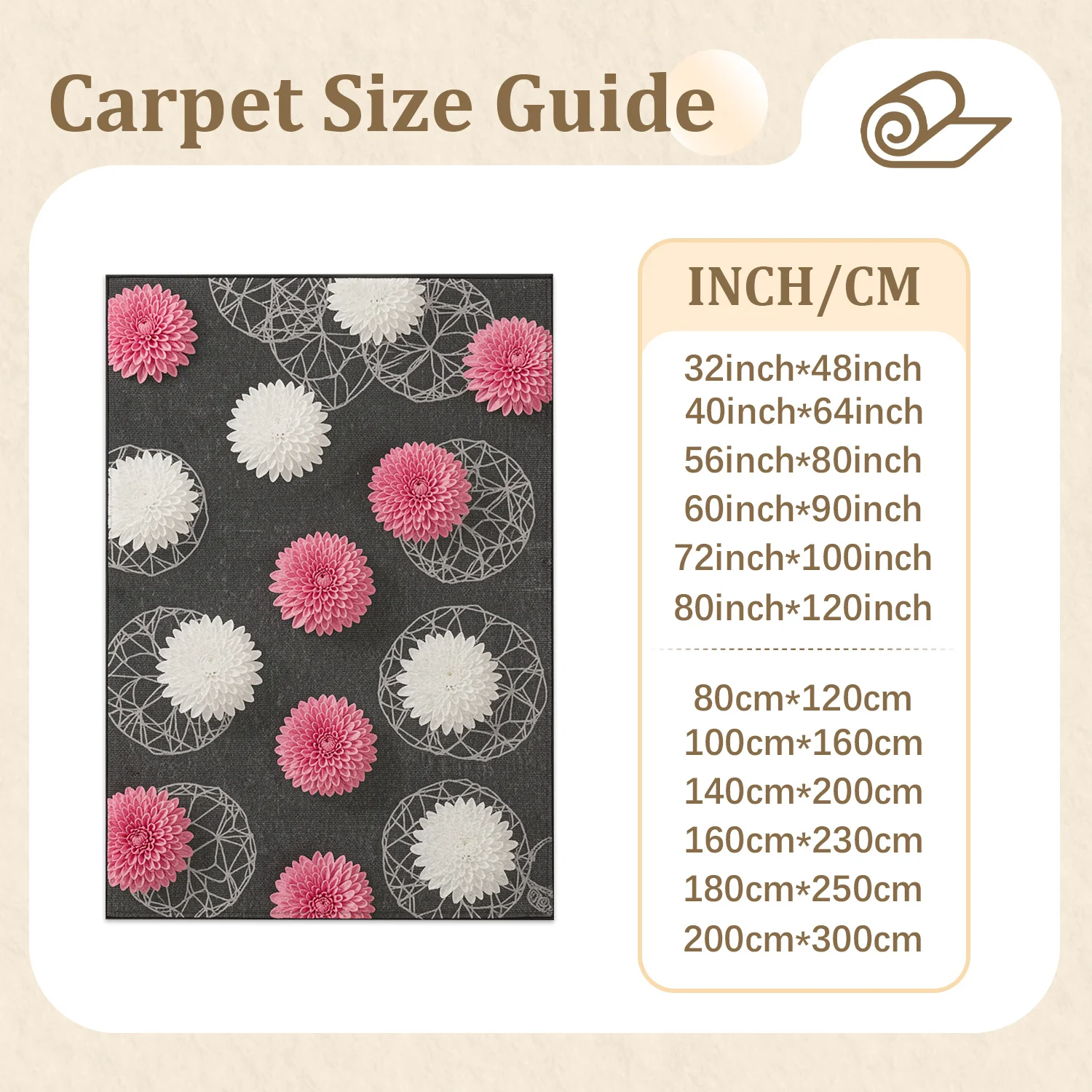 Pink White Dahlia Flower Geometric Wire Pattern Velvet Area Rug, Machine Washable Soft Floor Rug, Ideal for Living Room, Bedroom, Entryway, Dining Room, Perfect for Halloween, Thanksgiving, Christmas, New Year, Black Friday, Cyber Monday Home Decor
