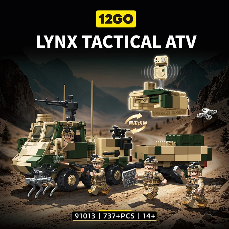 IN STOCK Military Bobcat ATV 6x6 Support Chariot Assembling Tank Building Blocks Bricks Model Adult Toy Birthday Gift