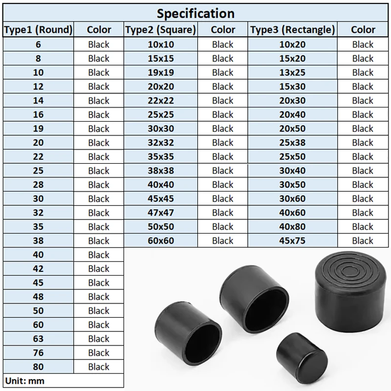 Black Non-slip Floor Protector Silicone Table Chair Leg Tips Caps Furniture Bottom Reduce Noise End Covers