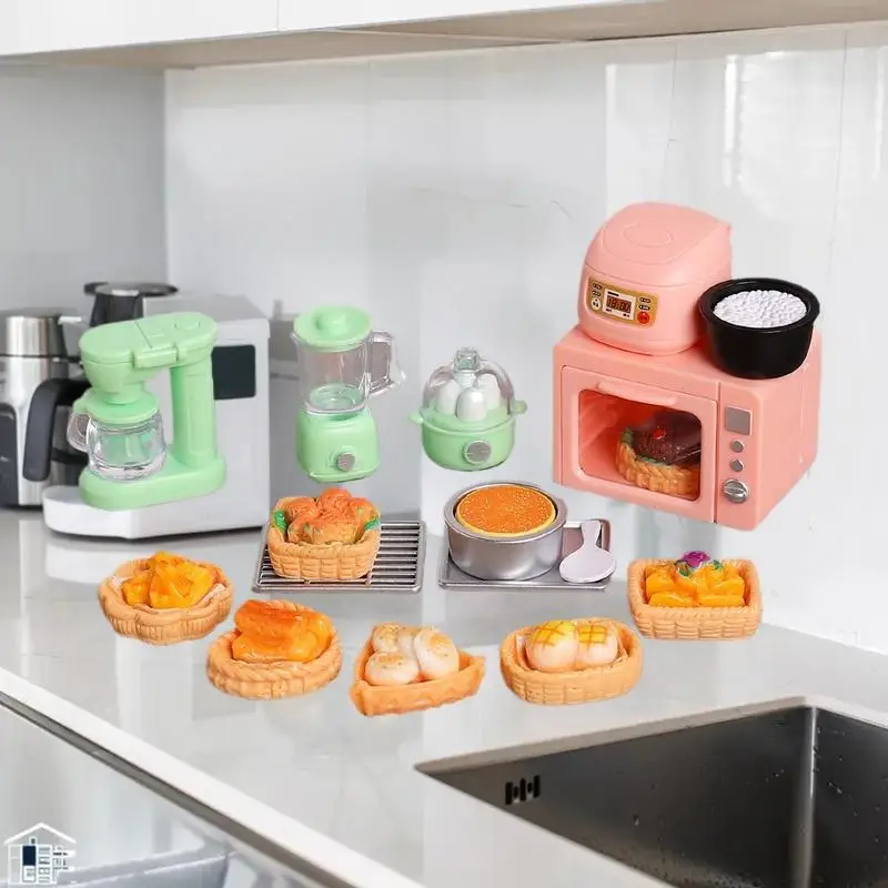 Latest 1/12 Scale Dollhouse Food with Pretend Bread, Electronic Oven, and Rice Cooker Model