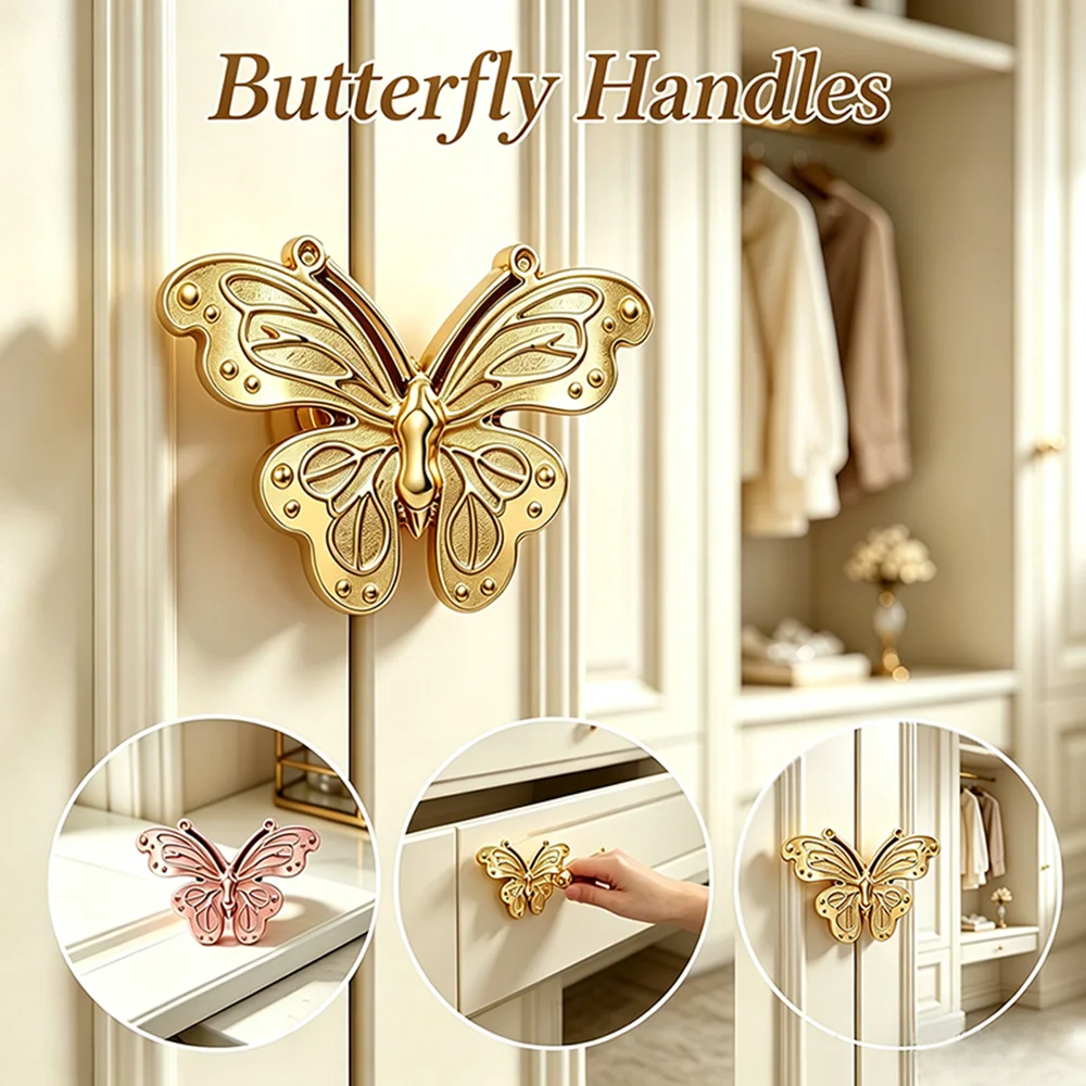 Fashion Furniture Handle Knobs Alloy Butterfly Shape Handles Cupboard Pulls Multi Functional Kitchen Home Dressing Table Handle