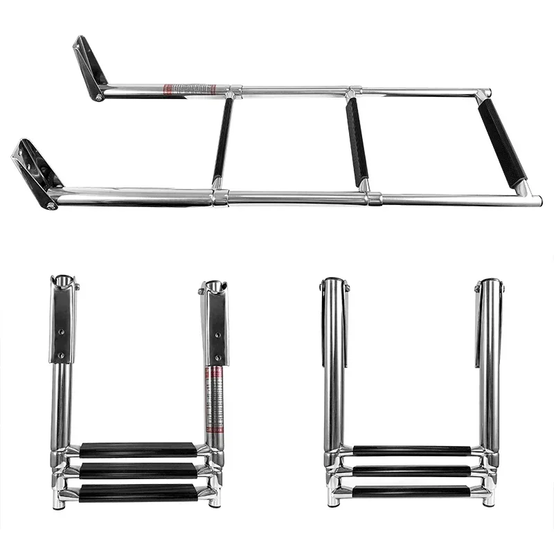 3-Step Stainless Steel Boat Ladder Telescoping Adjustable ，Pontoon Boat Ladder,Marine ladder，Swim Deck Ladder for Marine Yacht