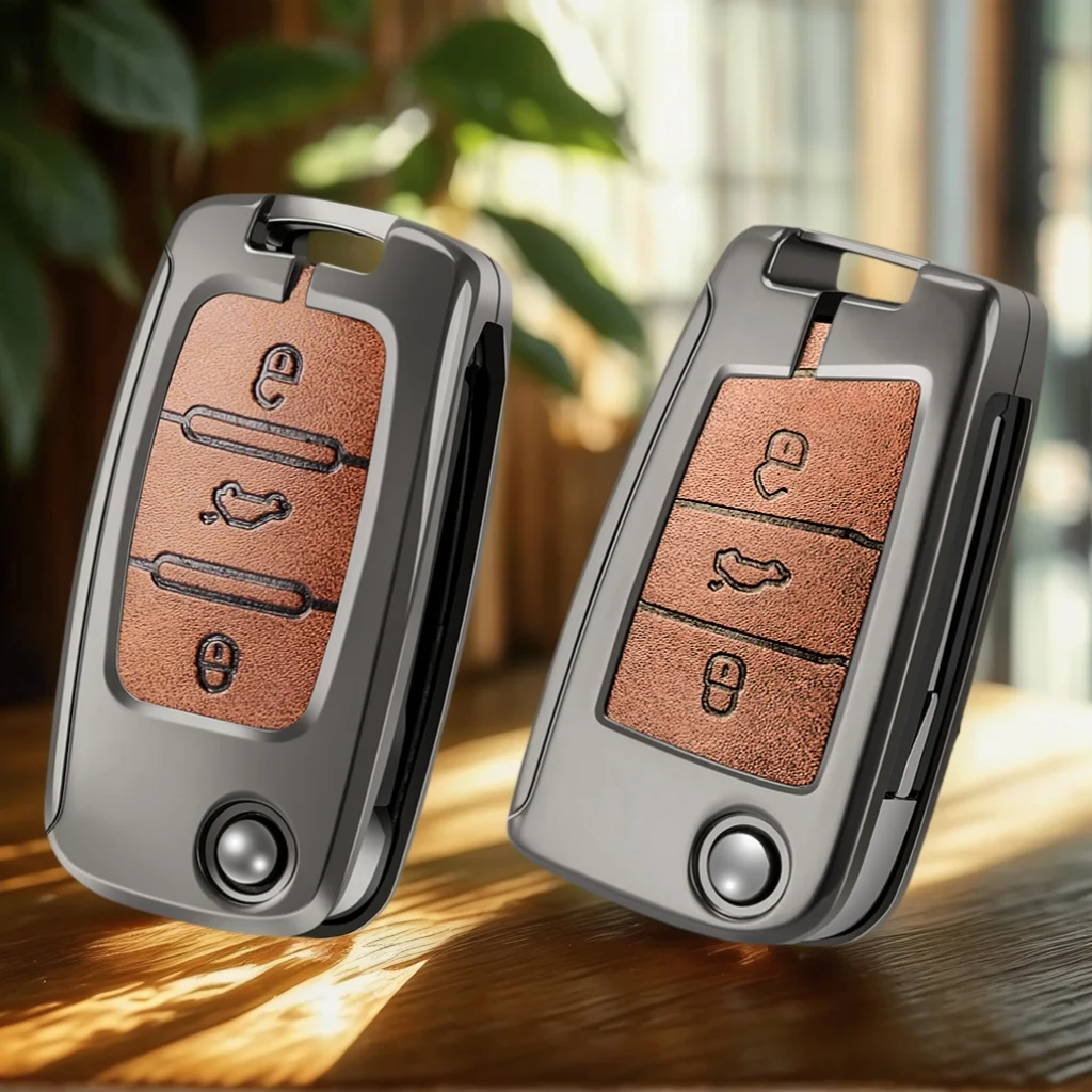 

Чехол из цинкового сплава + кожаный чехол для ключей автомобиля для VW Golf Polo Tiguan Magotan Passat Skoda Kodiaq Superb Octavia Seat Leon Altea Ateca