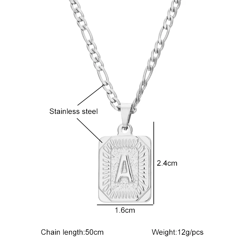 Initial Letter Pendant Necklace Stainless Steel Silver Color Cuban Chain A-Z Alphabet Name Jewelry For Men Women Gift