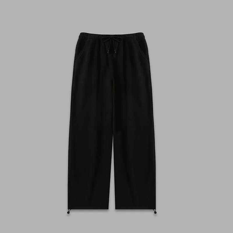 Pantaloni casual unisex larghi in vita elastica con coulisse in pile semplice da uomo retrò in stile giapponese con polsini con coulisse