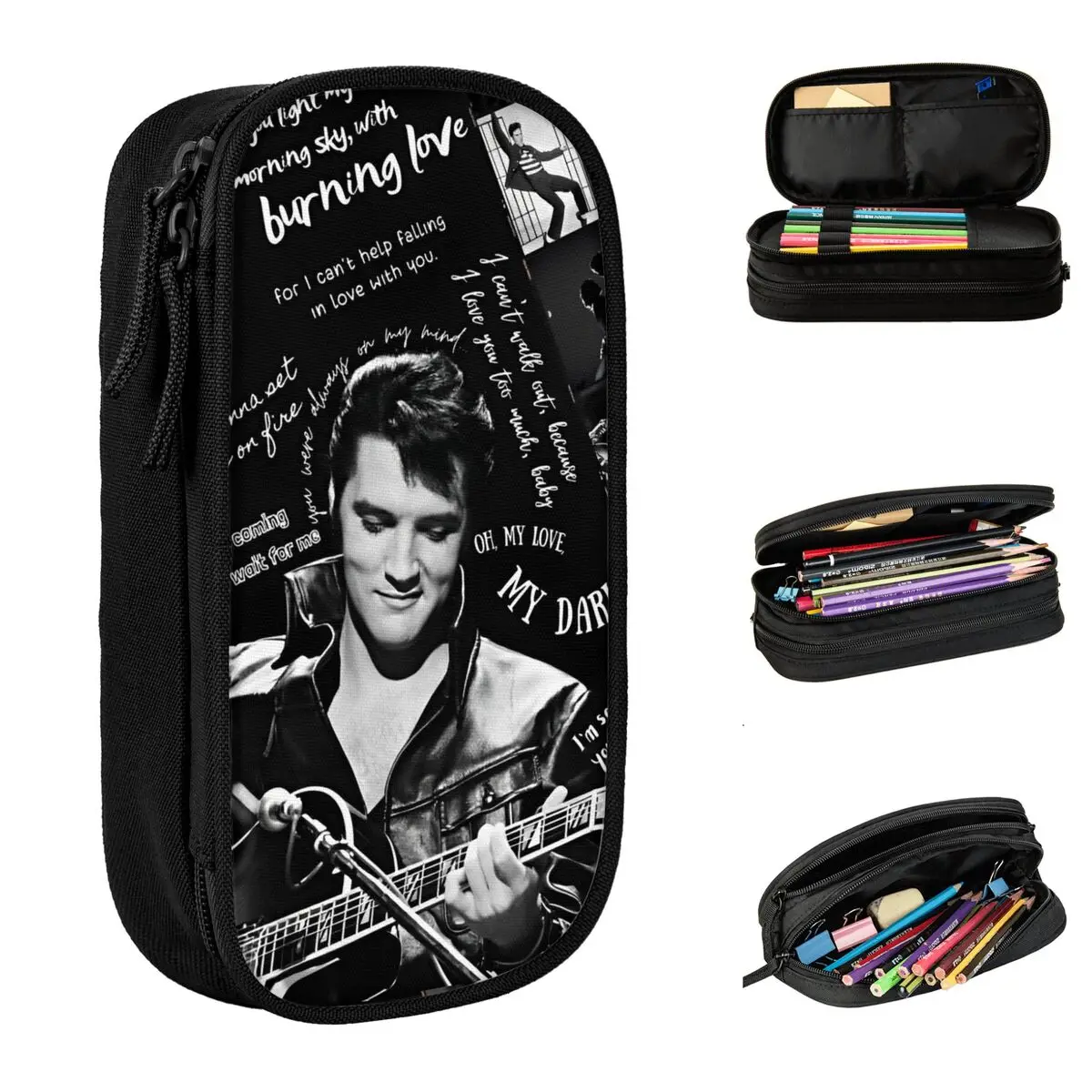 Lovely E-Elvis P-Presleys Legends Pencil Case Pencilcases Pen for Girls Boys Large Storage Bags Students School Gift Stationery