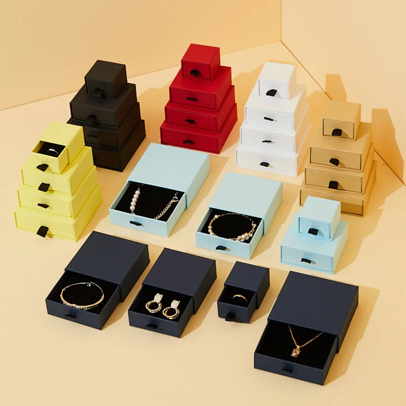 

10Pcs Cardboard Drawer Jewelry Boxes Pendant Necklace Earring Rings Storage Organizer Paper Jewelry Packaging Gift Package Case