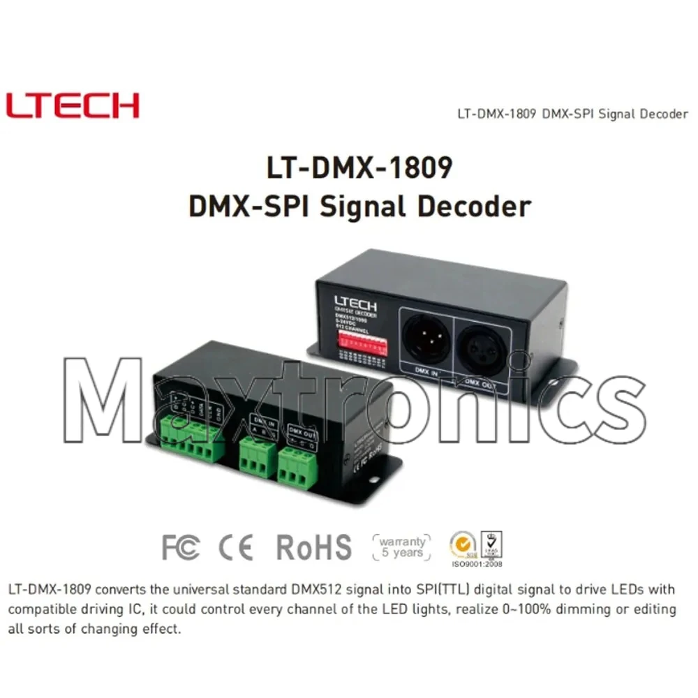 NEW LTECH DMX512 to SPI Converter Signal Decoder LT-DMX-1809 12V 24V Support WS2811/WS2812 UCS1903/1912 TM1803 TM1804 LED Strip
