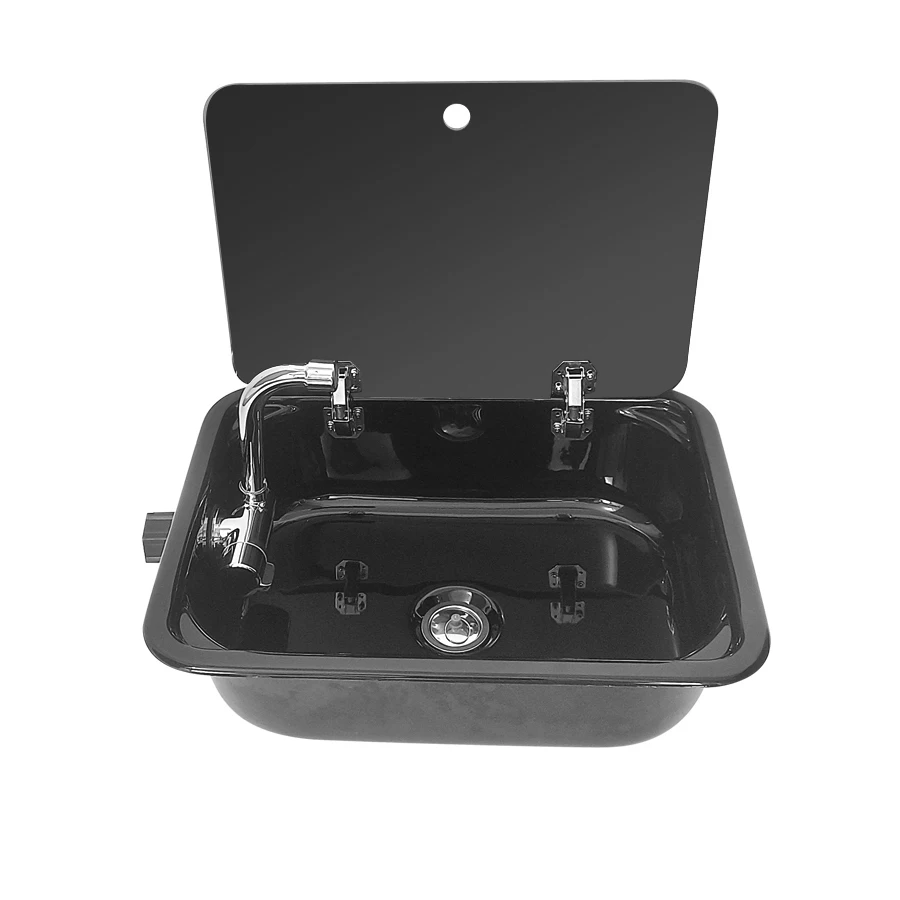 

RV Black Sink with Lid, Folding Sink, Hidden Faucet, RV Yacht Kitchen Universal Modification Accessory