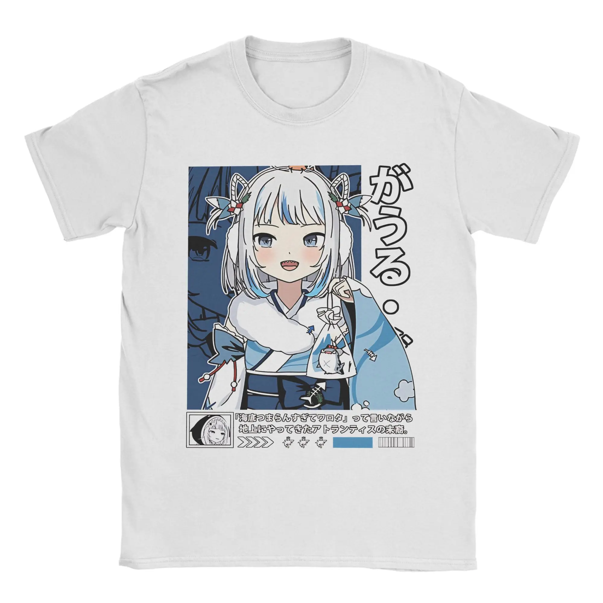 

Кимоно Gawr Gura с принтом Saba Sameko, футболки унисекс, летние топы из 100% хлопка с короткими рукавами и круглым вырезом