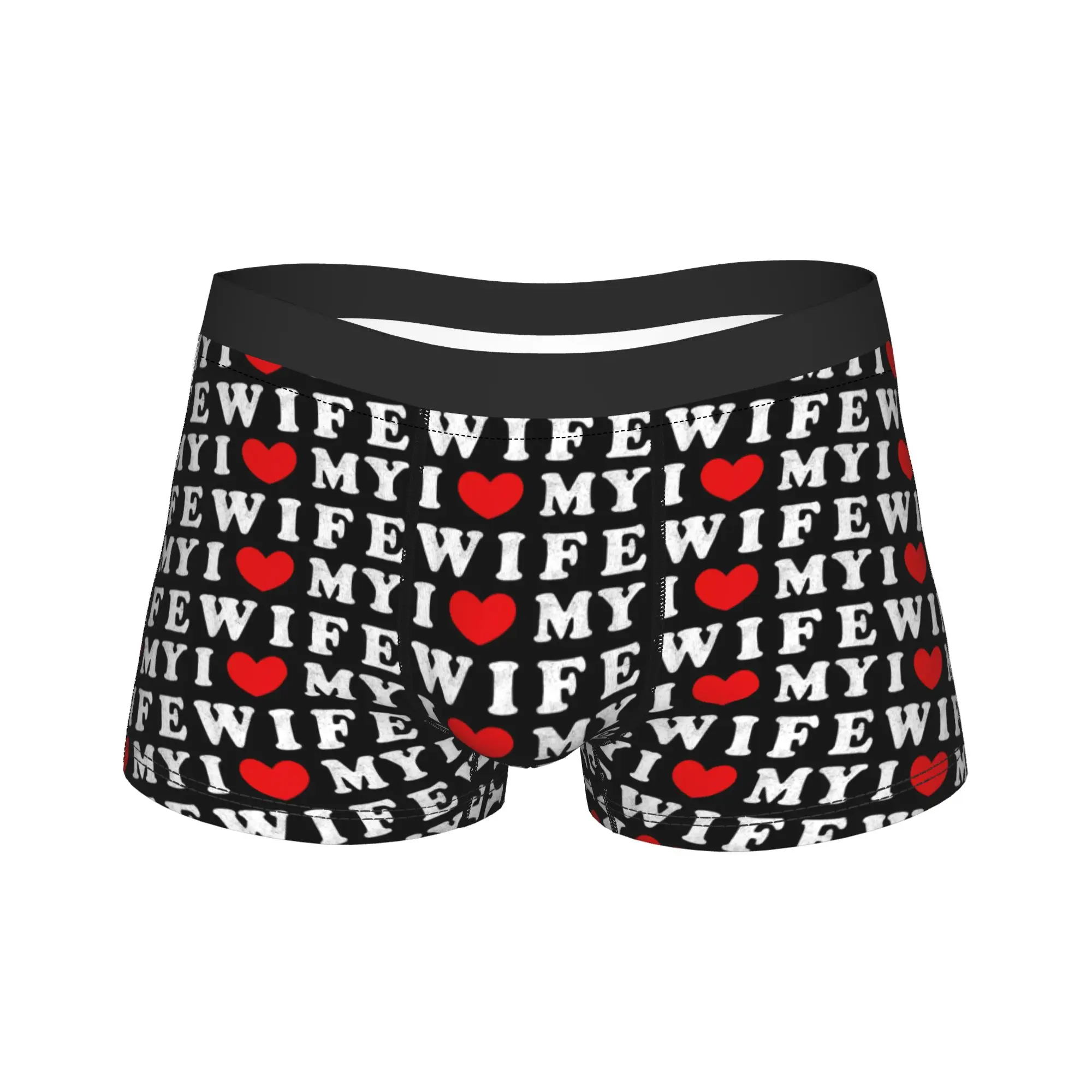 

I Heart My Wife Boxershorts I Love My Wife Pouch Underwear Trenky Pattern Boxer Brief Comfortable Men's Panties Plus Size