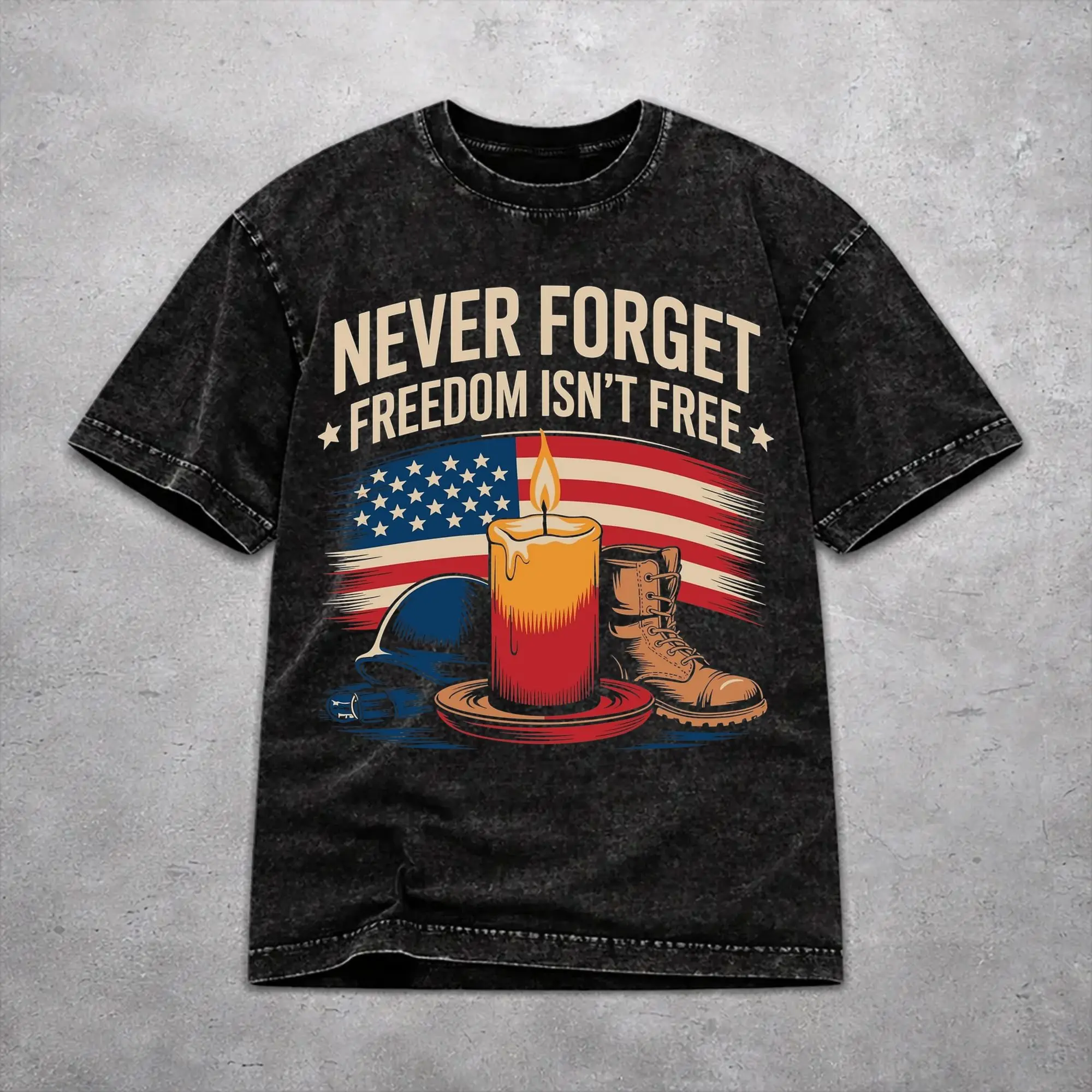 Retro Women Men May We Never Forget Freedom Isn't Free Tee Shirt Washed Style  T Shirts Clothing