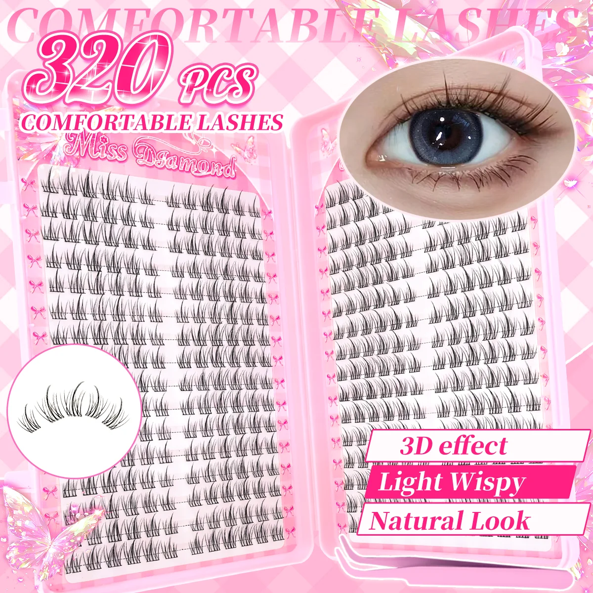 

Natural Lightweight 320 Cluster False Eyelashes C-Curl Sunflower Style Reusable for Beginners