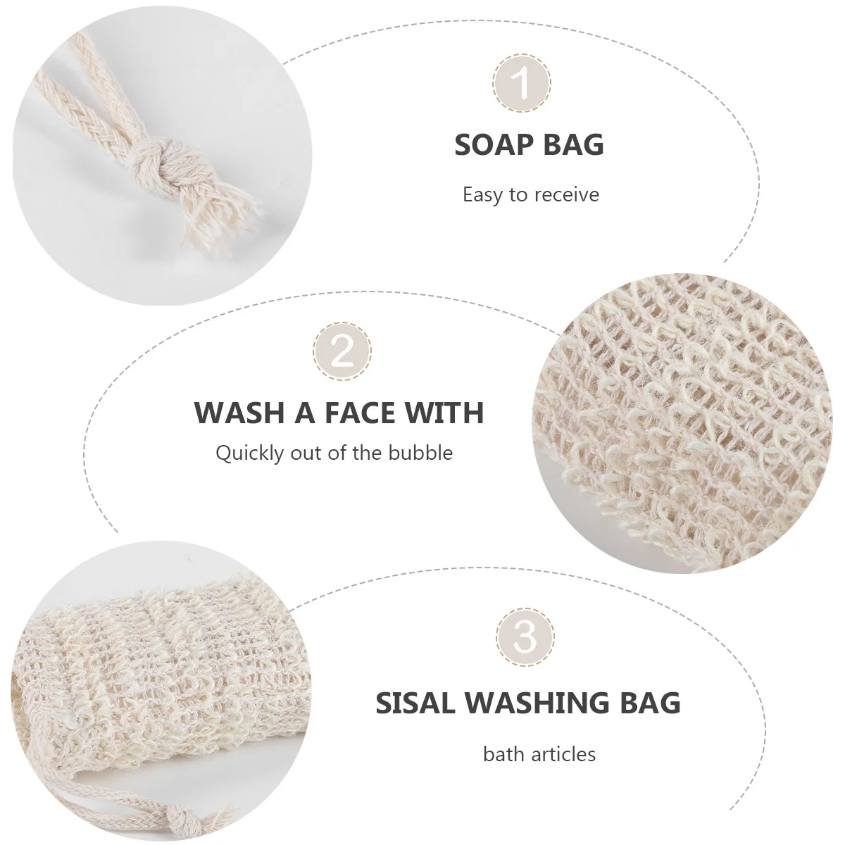 3 قطعة صابون السيزال الطبيعي صافي حقيبة معلقة الحقيبة الرباط إغلاق عالية امتصاص صانع فقاعات حامل الصابون لتنظيف مسام الوجه #3