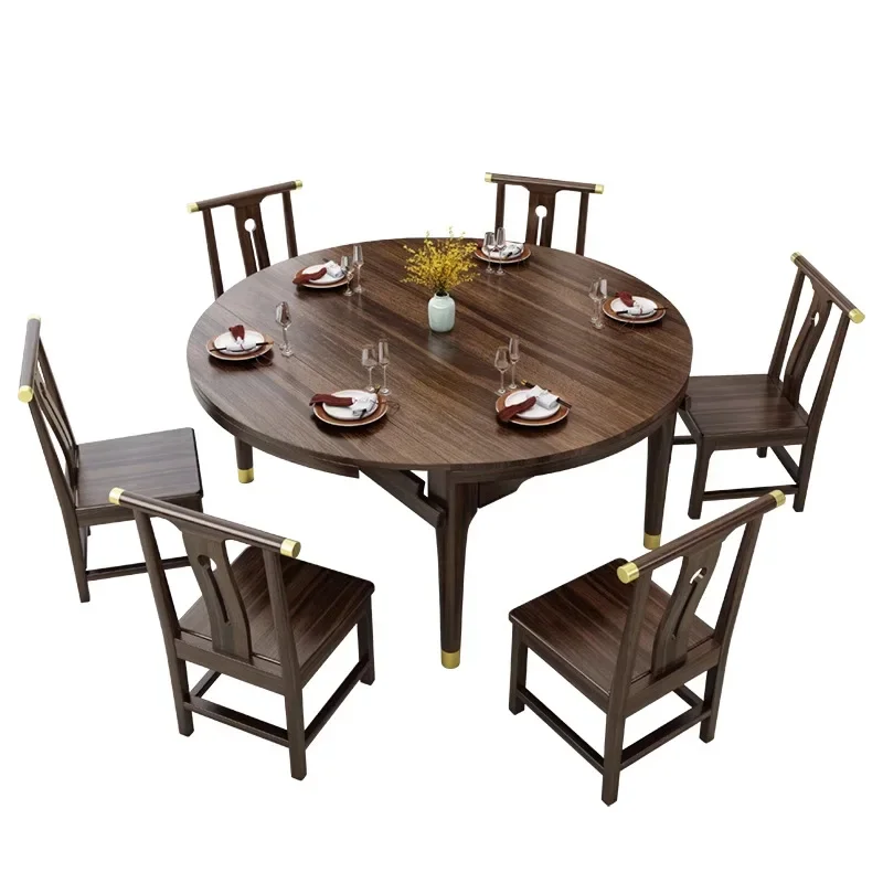 

Chinese style, ebony wood, solid wood, dining table and chairs, household, square and round, dual-use, telescopic
