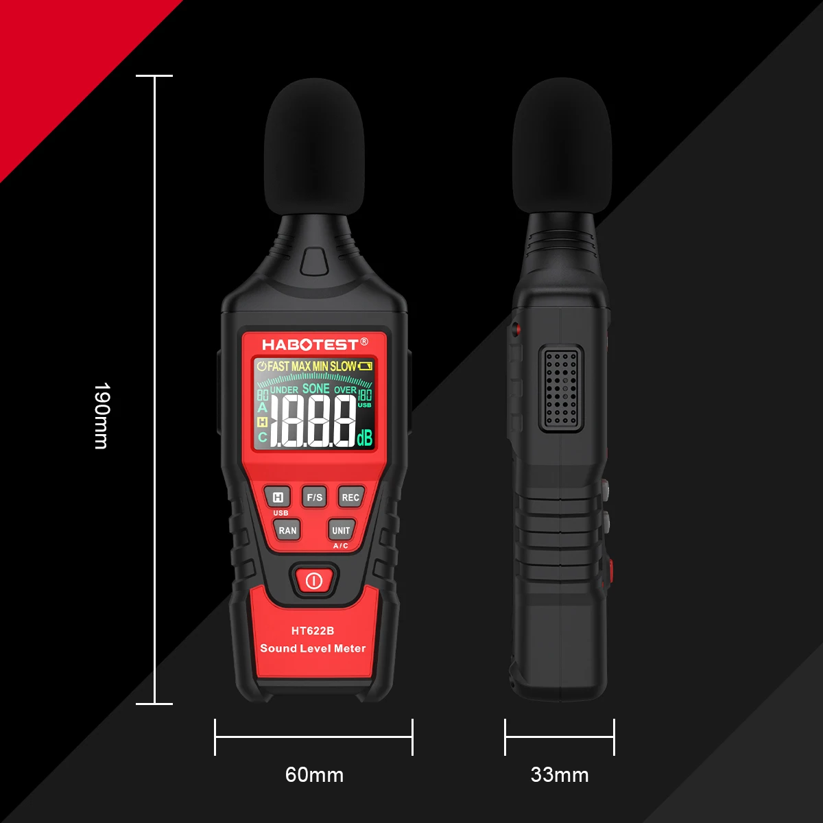 HABOTEST HT622 Digital Sound Level Meter Noise Tester Sound Detector Decible Monitor 30-130dB With USB Data Connection Function