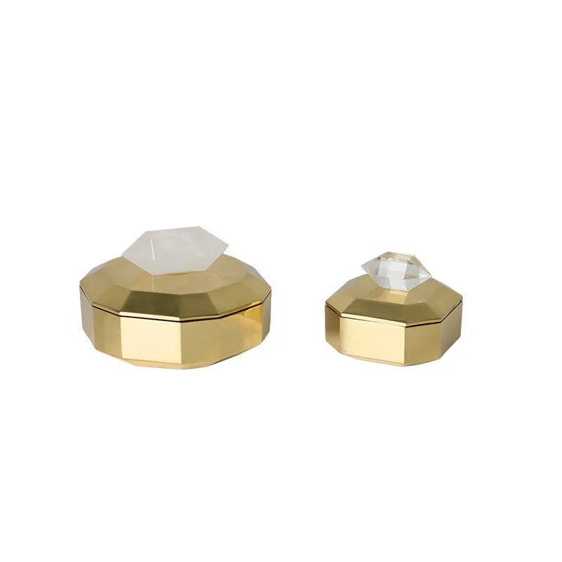Copper crystal with lid, gold metal jewelry box, modern light luxury model room, desktop decoration  storage box ornament