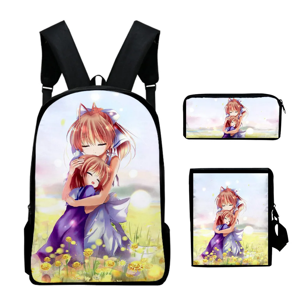 Moda Novità Clannd Stampa 3D 3 pezzi / set Borse da scuola per alunni Zaino per laptop Zaino Borsa a tracolla inclinata Astuccio