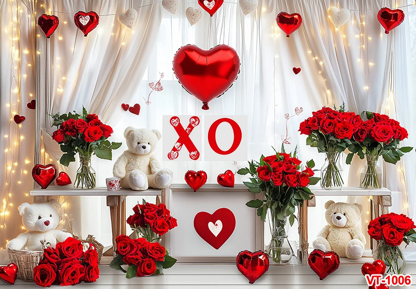발렌타인 데이 스토어 사진 배경, 귀여운 곰 레드 로즈 발렌타인 스토어 배경, 신부 샤워 웨딩 사진
