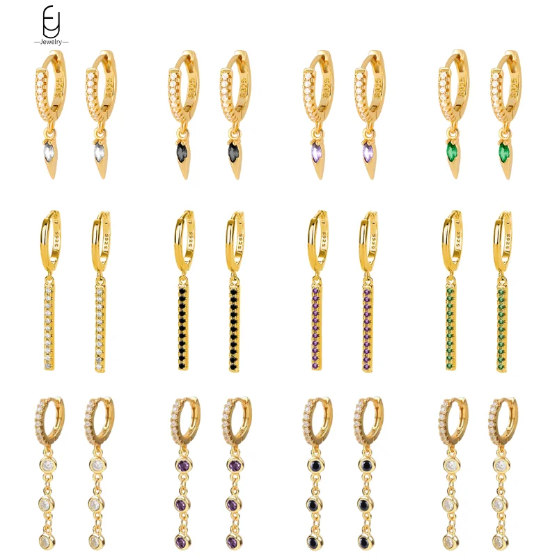 

925 Sterling Silver Ear Needle Colorful Crystal Pendant Earrings For Women Long Tassel Hoop Earrings Luxury Exquisite Jewelry