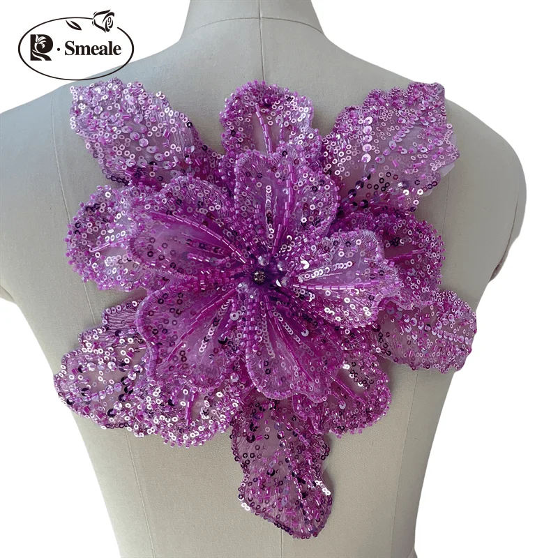 Dreilagige bestickte Perlen-Pailletten, große Applikation, große Blumen, DIY-Kleidung, Kleid, Heimdekoration, Aufnäher-Zubehör RS 253202 – Detail 16