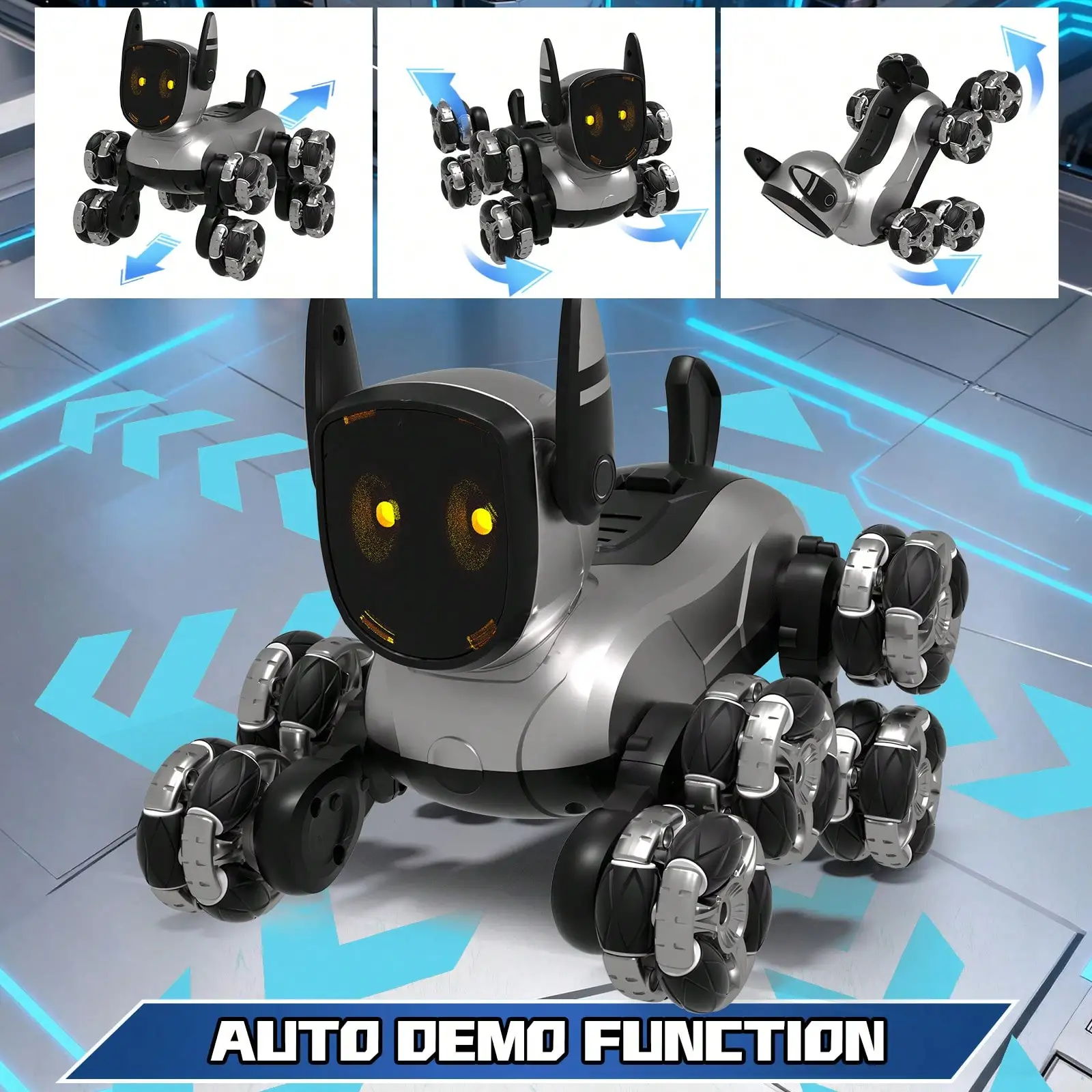 8‑Wheel Stunt Robot Dog Toy for Kids, Interactive Educational STEM Remote Control Robot for Toddlers, Flexible Movable Head, Cool Dance Moves, Built‑in Music & Shining LED Eyes, Indoor Outdoor RC Toy, Perfect Birthday Gift for Boys Girls Ages 6 Years Old