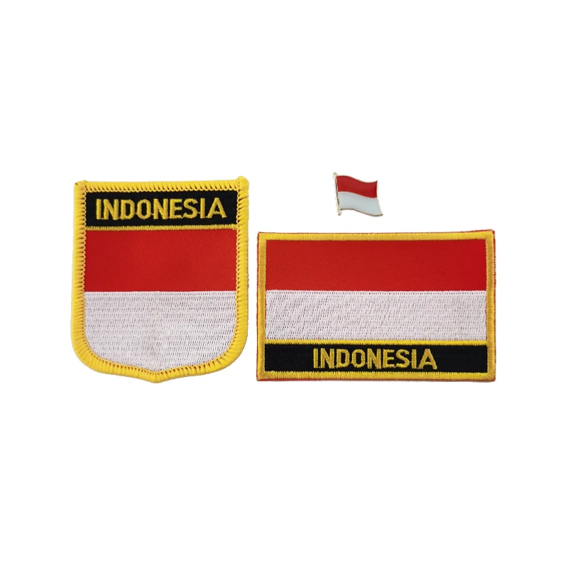 Indonesia National Flag Embroidery Patches Badge Shield And Square Shape Pin One Set On The Cloth Armband   Backpack  Decoration