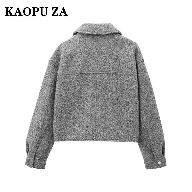 KAOPU ZA 2024 delle nuove donne di autunno casual colletto rovesciato giacca a maniche lunghe cappotto femminile tasche vintage tinta unita cerniera Top