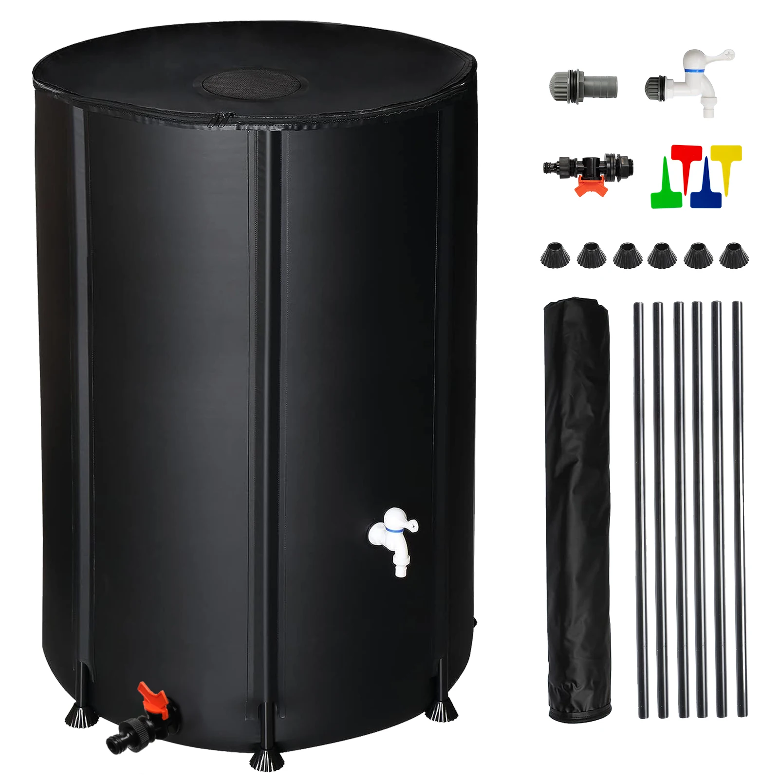 100 Gallon Collapsible Rain Barrel, Portable PVC Rain Water Collection Tank with Spigot & Overflow Kit, Foldable Rainwater Collector for Garden Outdoor Water Storage