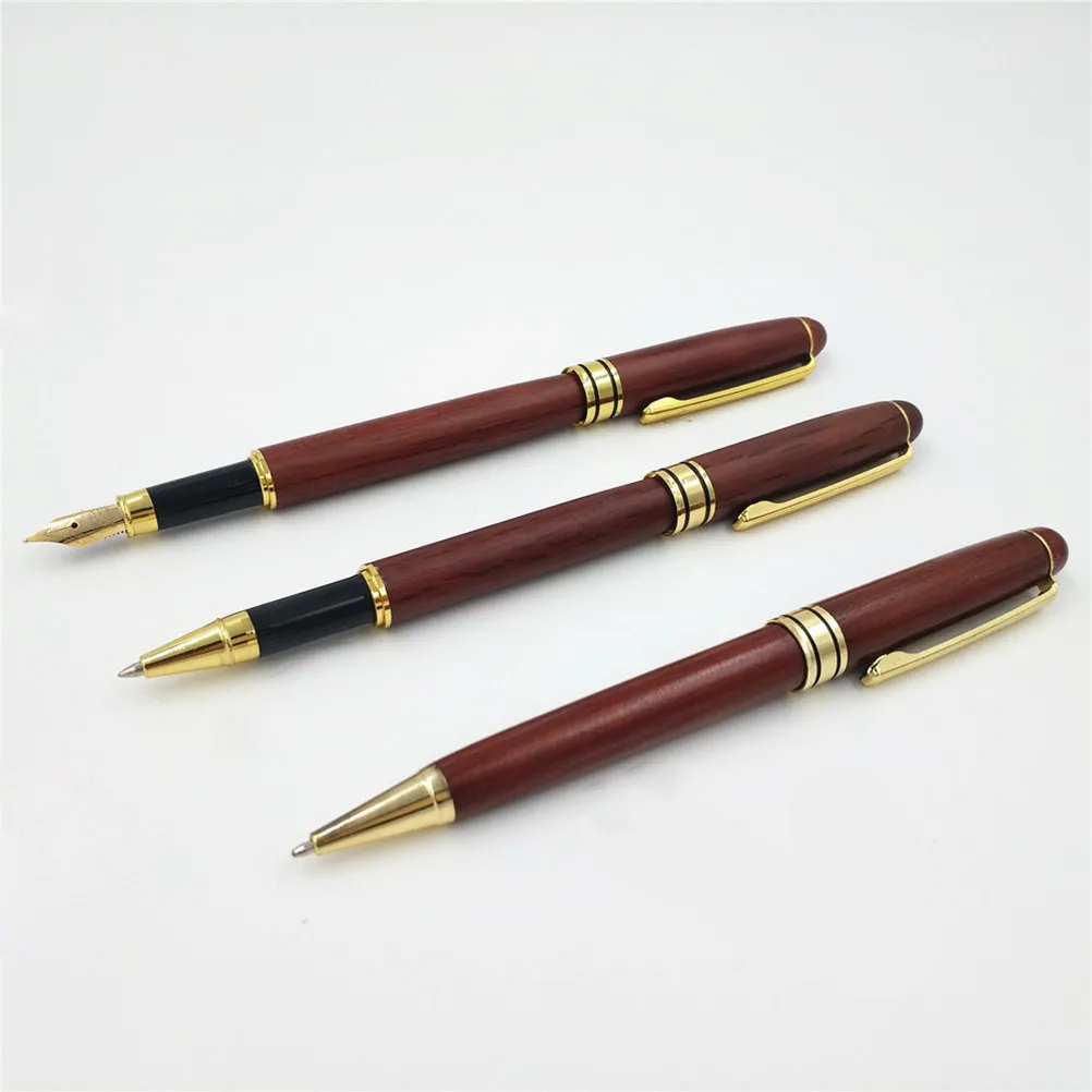 

3Pcs Maple Wood Pen Set Elegant Fountain Gel Ballpoint Pens Gift Case Signature Calligraphy Office Study Graduation Birthday