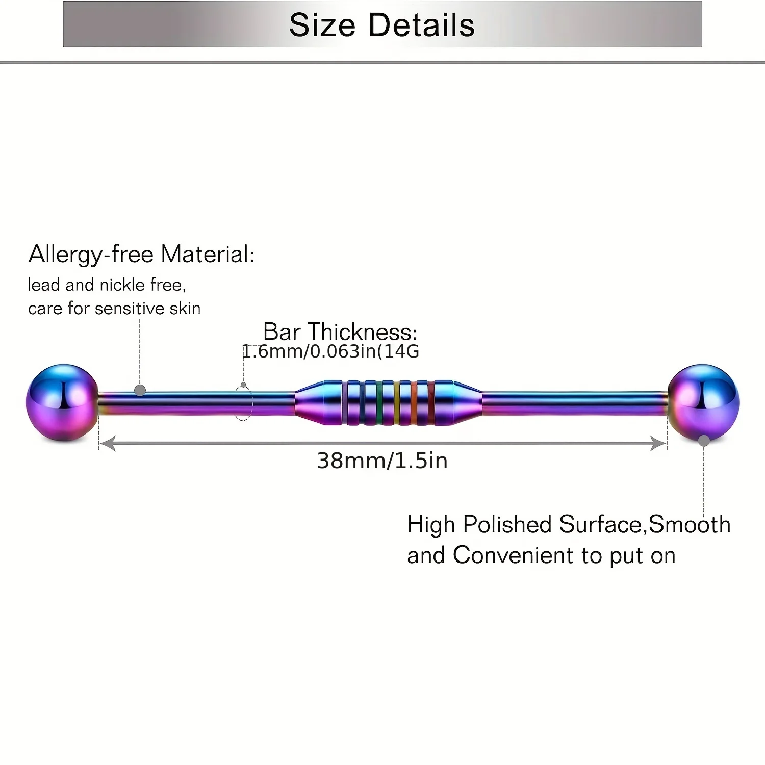 Stainless Steel Colorful Industrial Barbell Earrings, Arrow Screw Shape Straight Rod Pointed Ear Studs Body Piercing  Long Rod