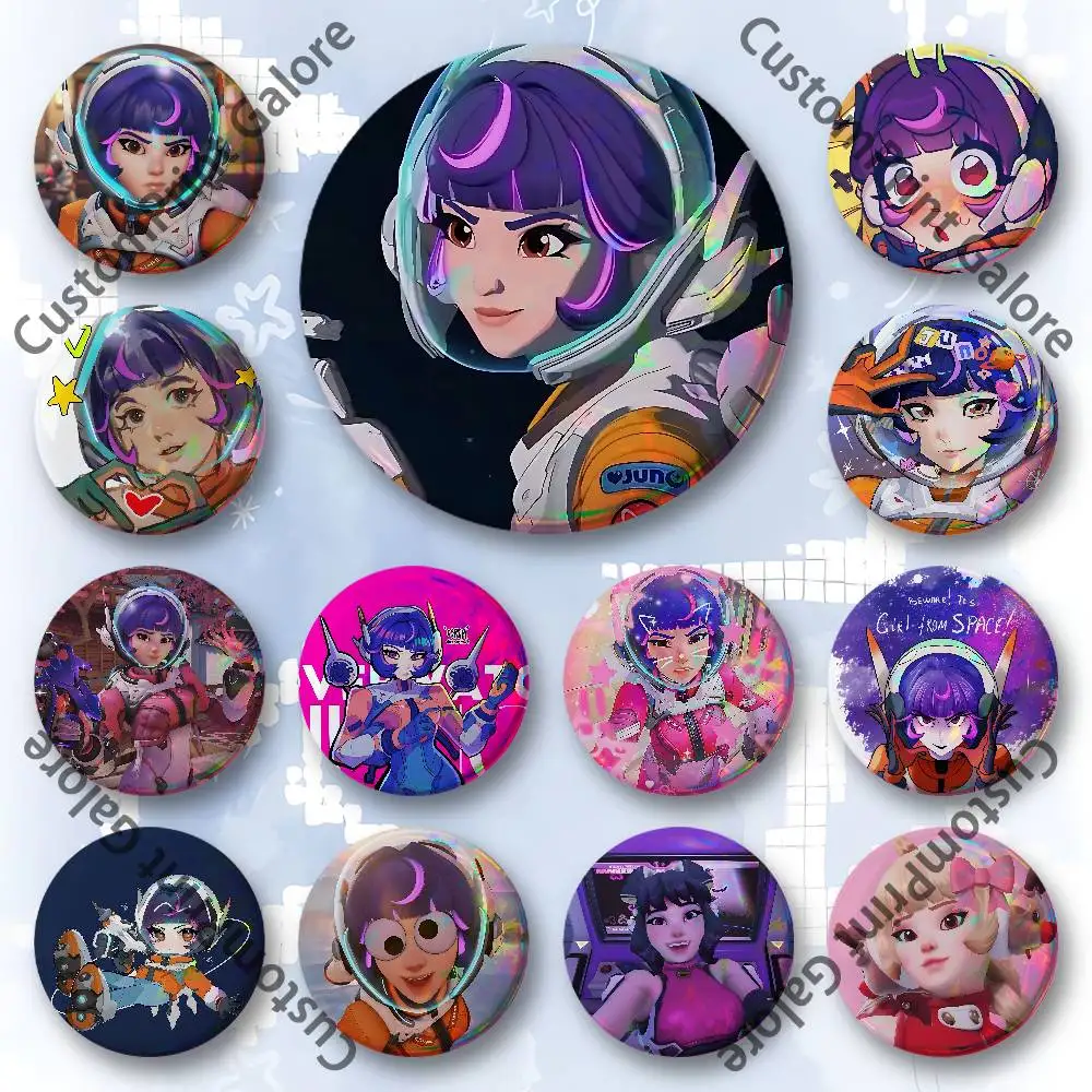 J-Juno Customizable Badge Tinplate Brooch Laser Film Lapel Pin for Decoration Party Small Gifts