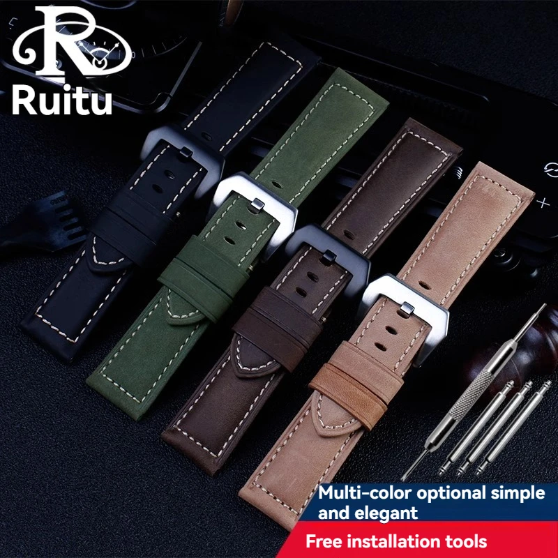 

For Panerai Leather Strap PAM111 PAM441 386 Handmade Retro Mad Horse JEEP Seiko Breitling Cowhide Watch Strap 22mm 24mm 26mm