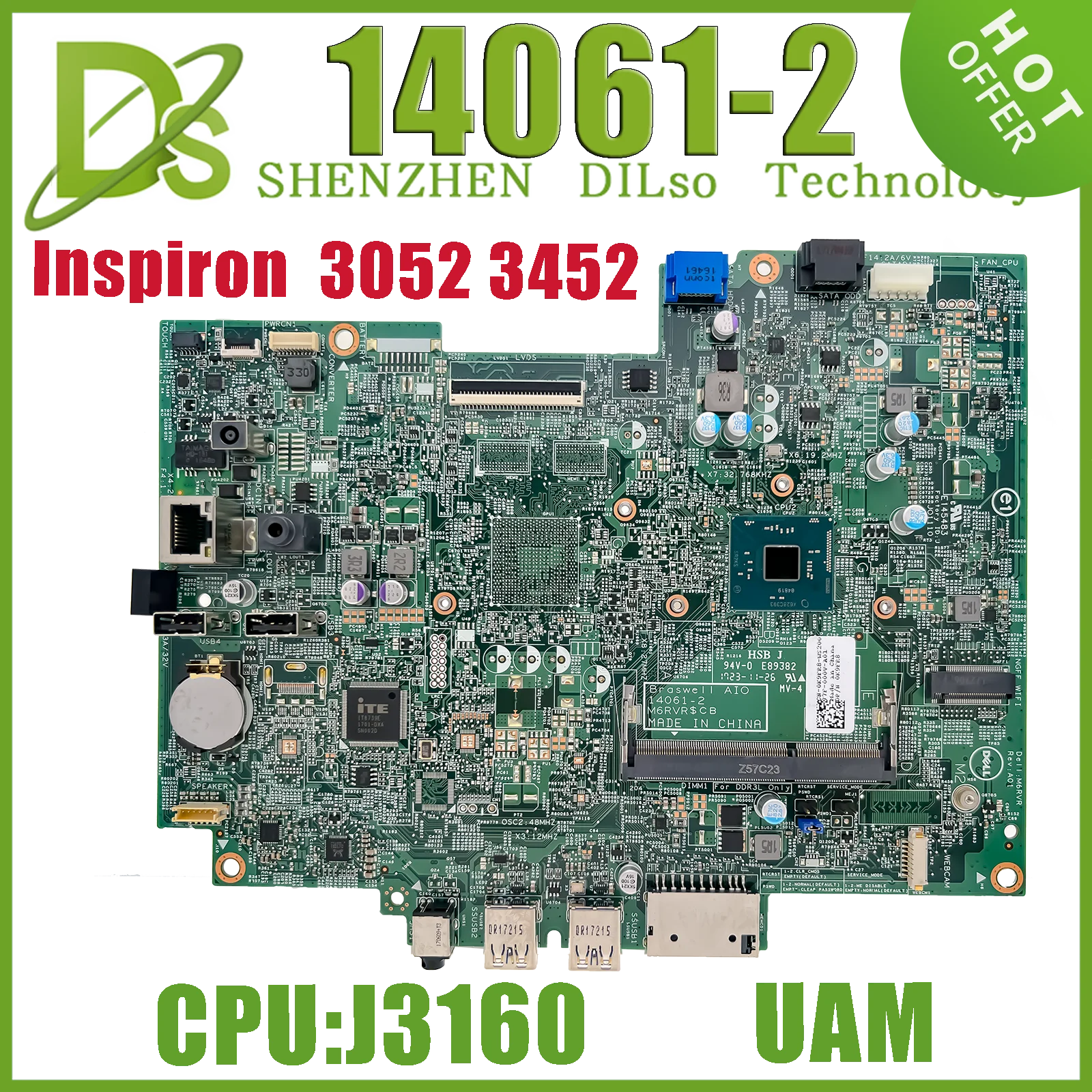 

KEFU Inspiron 3452 Laptop Motherboard For DELL Vostro 3052 14061-2 AIO All-In-One J3160-CPU Mainboard UMA 100% Test OK