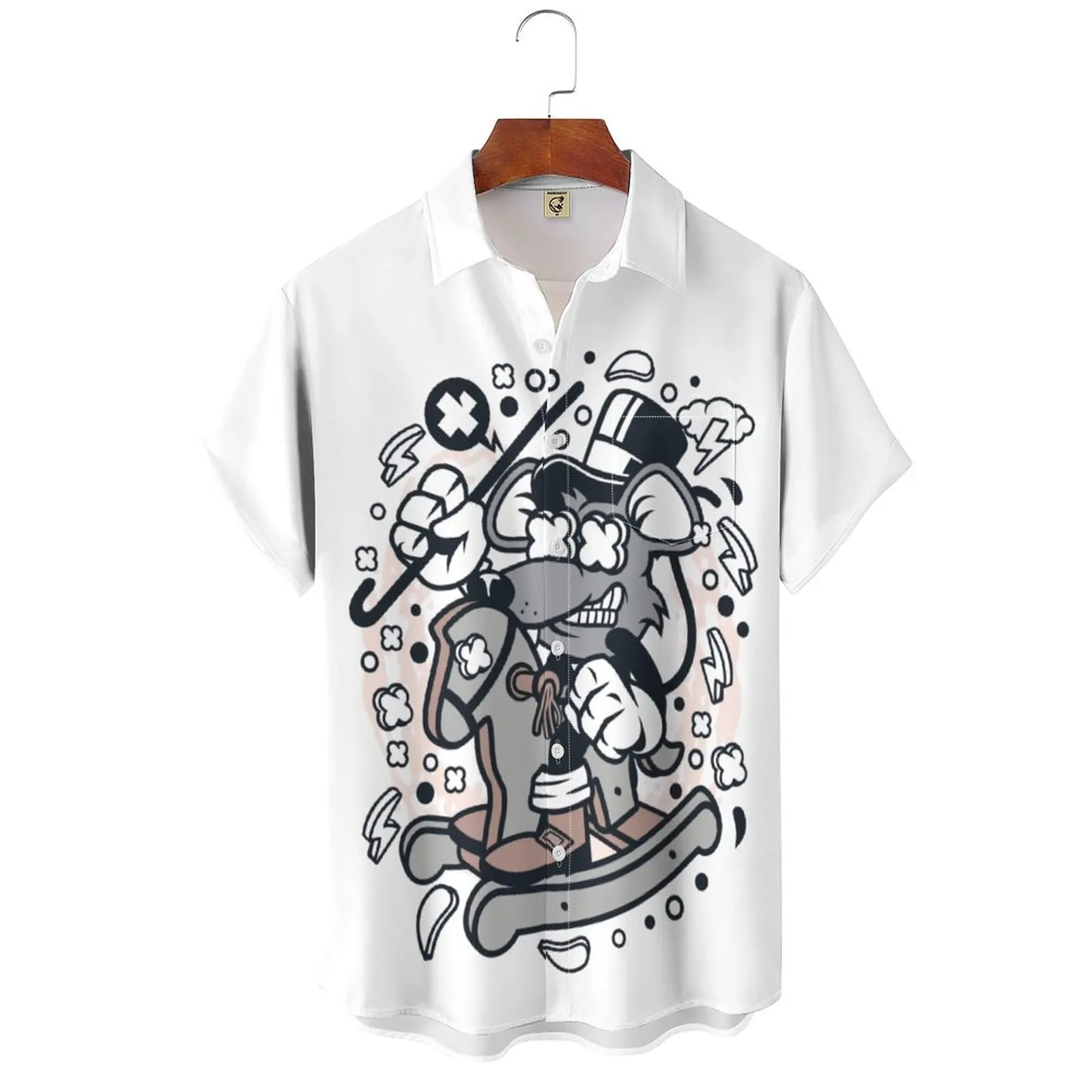 2024 Street Nieuwe 3d Fashion Harajuku Revers Korte Mouw Single Breasted Shirt Patroon Print Casual Shirt