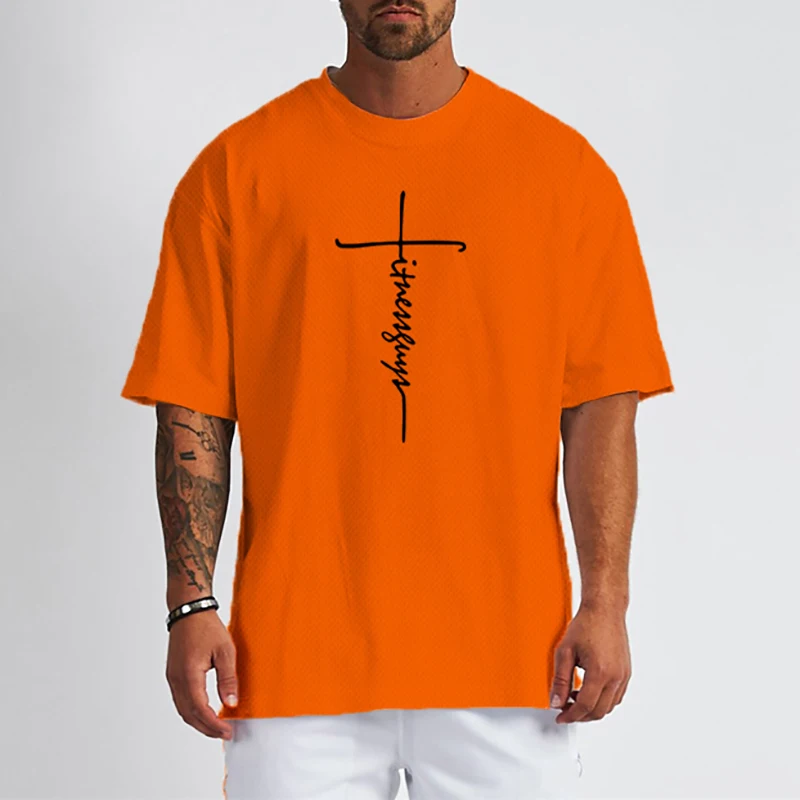 Gym Workout Men Mesh T-Shirt Oversized Pumping iron Loose Sleeve Quick Dry Bodybuilding Fitness Tee Summer Sportswear Active Top