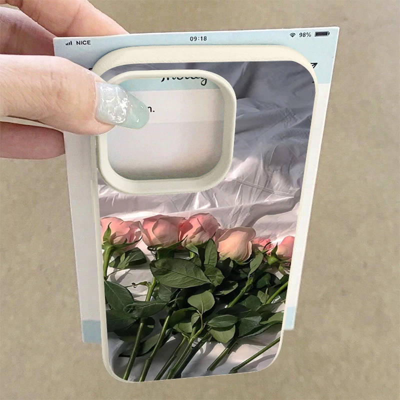Pink Rose Flowers Phone Case For iPhone 17 Air 16 15 14 Pro Max 13 12 Pro 11 16e Shockproof Silicone Leather Texture TPU Cover - view 6
