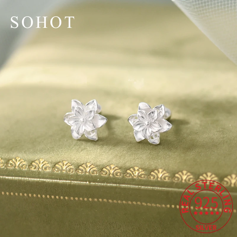 

Real 925 Sterling Silver Piercing Screw Bead Flower Mini Stud Earrings for Women Cute Fine Jewelry Light Luxury Accessories
