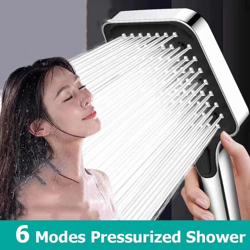 New 6 Mode High Pressure Shower Head Multi-function Handheld Shower Portable Spa Massage Sprayer Showerhead Bathroom Accessories