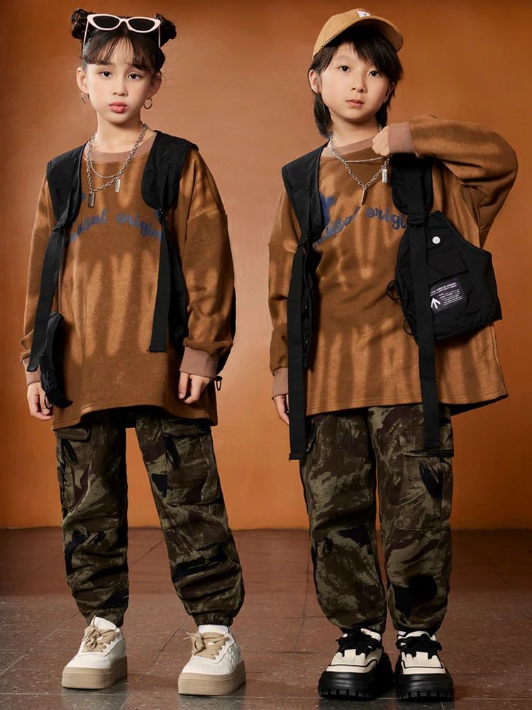 Children'S Camouflage Hiphop Suit Girls Jazz Dance Stage Costumes Boys Ballroom Hip Hop Dancing Rave Clothes Streetwear DN16535