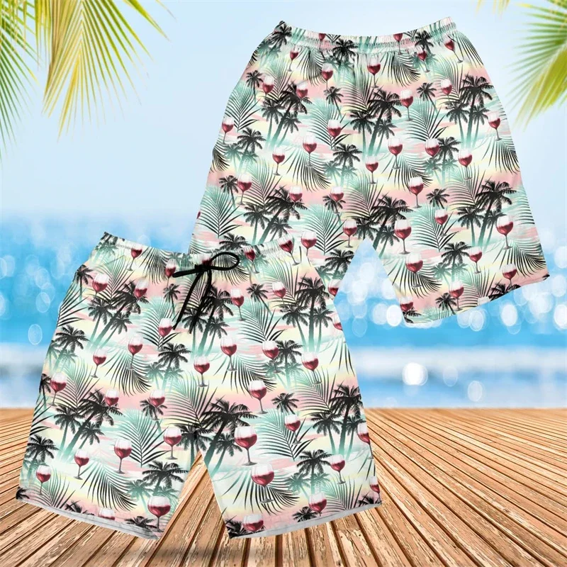 Wine 3D Print Short Pants For Men Clothes Bar Party Beach Shorts Cocktail Trunks Hawaiian Hawaiian Surfing  Trousers Casual Tops