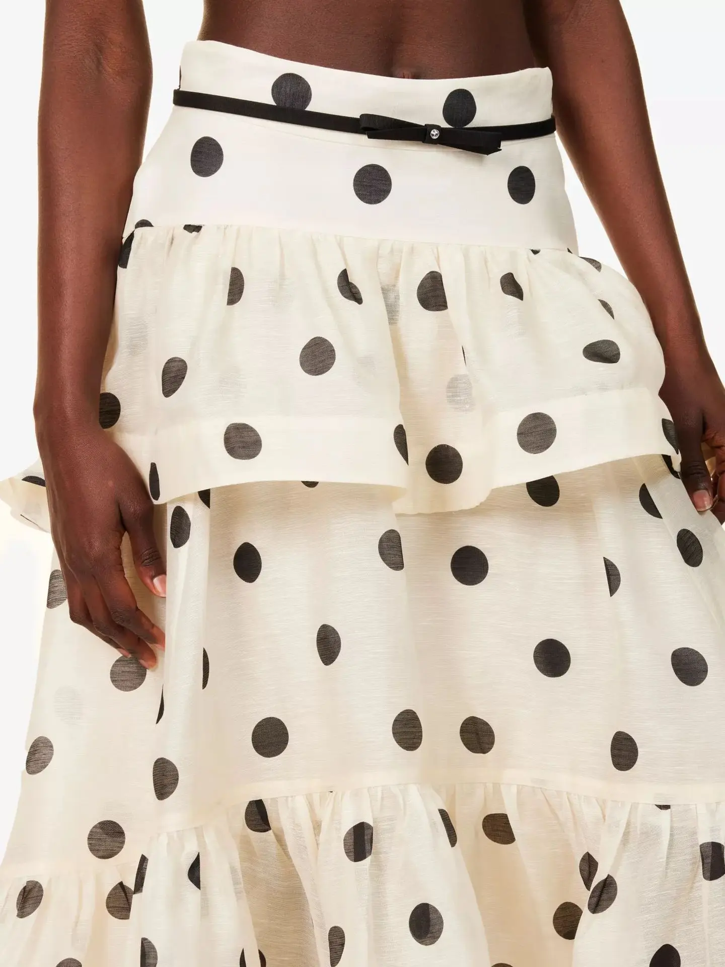 Jupe taille haute imprimée à pois pour femmes, nouvelle collection automne, robe superposée à volants, jupe longue de soirée élégante européenne et américaine