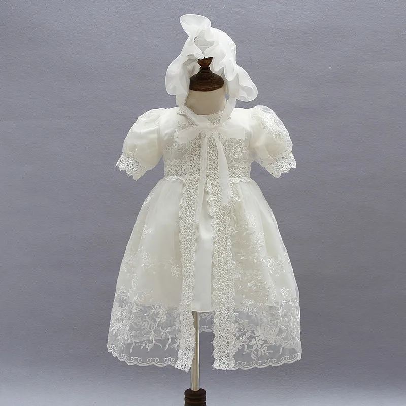 Girl Embroidery Baptism Dress with Cape & Hat Baby Girls' Princess Dresses 0-24M Newborn White Clothing