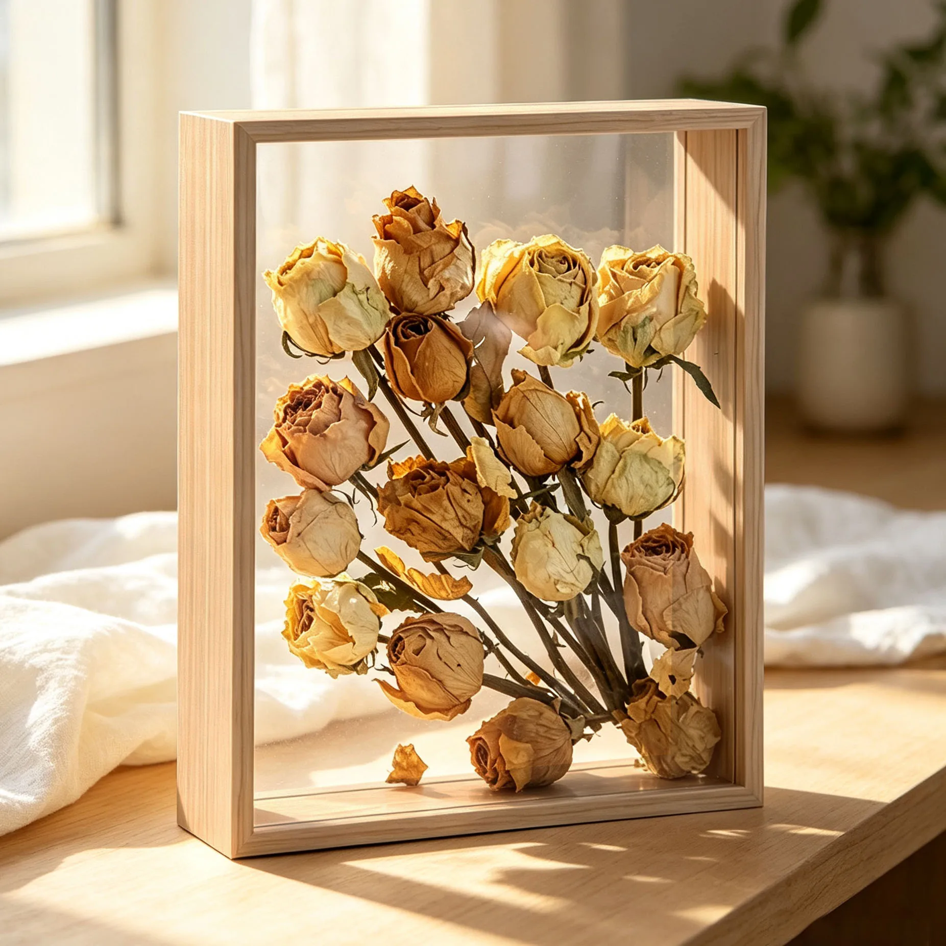 Transparante Acryl Dubbelzijdige Schaduwdoos Frame 4cm Diep, Houten Displaykast voor DIY Bloemen & Herinneringen, Woondecoratie