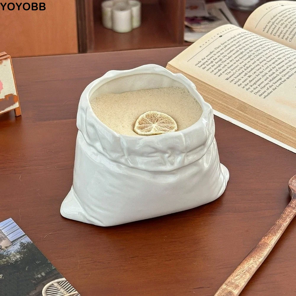 Large-caliber Ceramic Coffee Cup Heat-resistant Water Cup Bag-shaped Cup Non-slip Hand-crafted Cloth Bag Mug Home Decoration